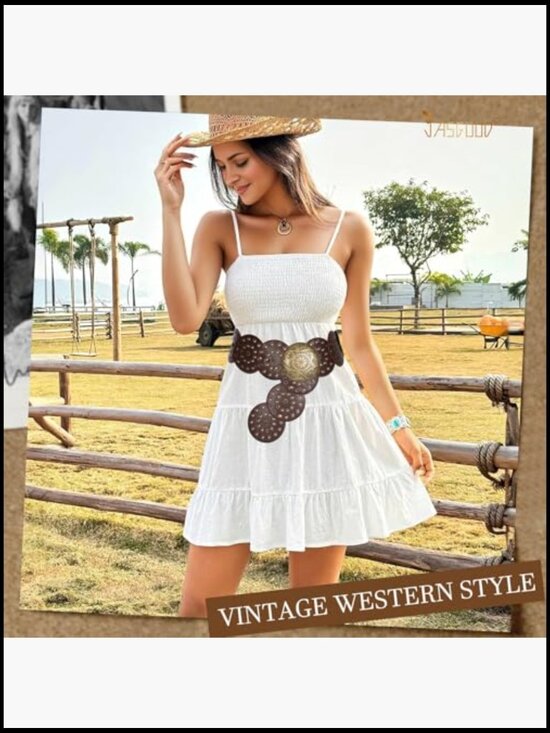 Western Concho Belt Boho Chic Vintage Retro Wide Waist Belt Adjustable Faux main image 7